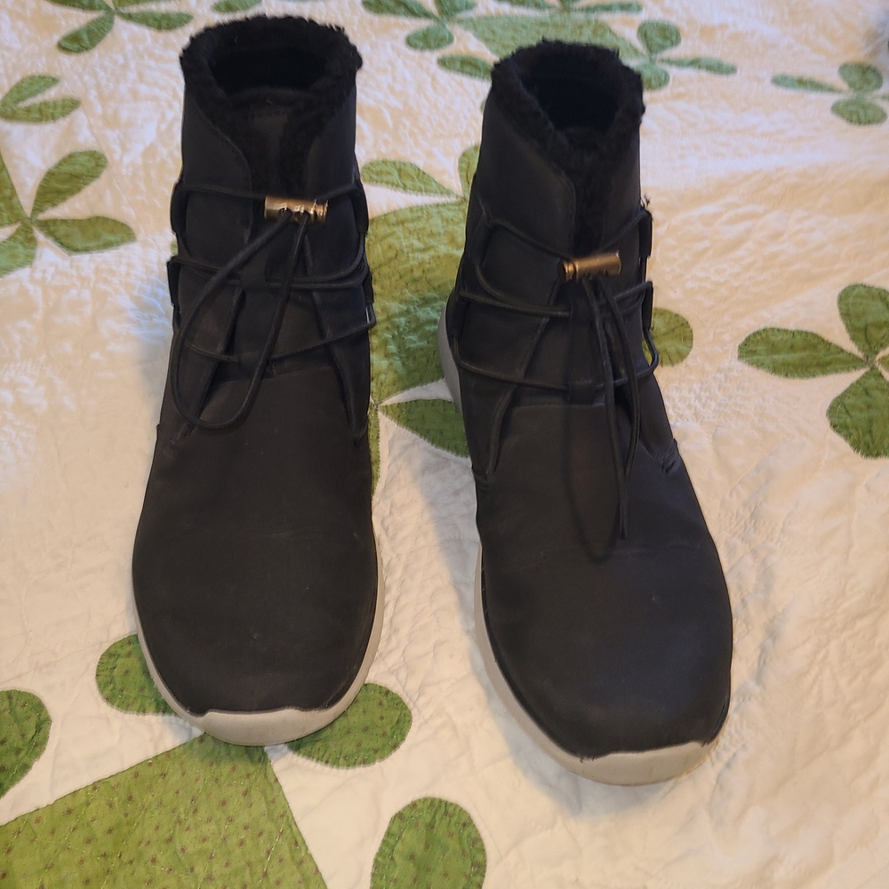 Ryka Black Faux-Shearling Ankle Booties with Gray Soles